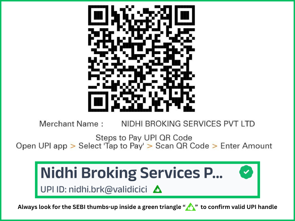 SEBI thumbs-up inside a green triangle valid UPI handle